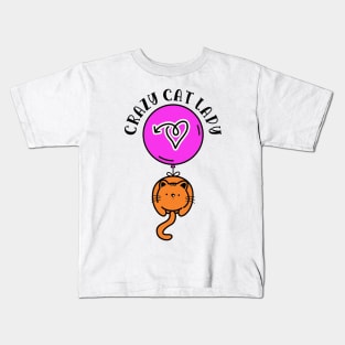 Crazy Cat Lady Funny Cat with Pink Balloon Graphic Design Kids T-Shirt